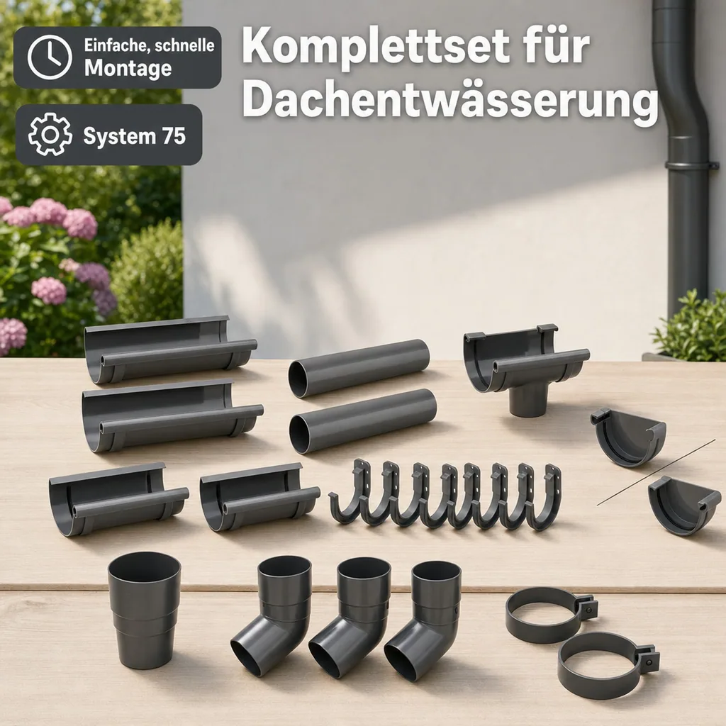 Regenrinne Set 6m, Komplettset graphit, System 75