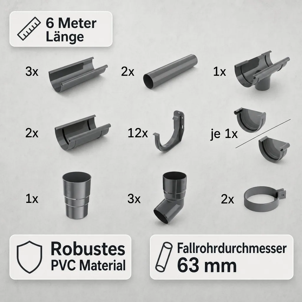 Regenrinne Set 6m, Komplettset graphit, System 75