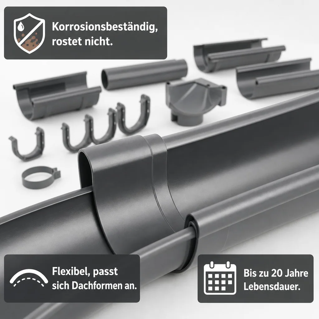 Regenrinne Set 8m graphit, Dachrinne 75