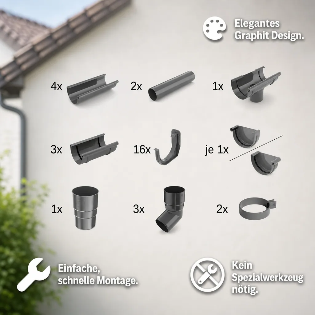 Regenrinne Set 8m graphit, Dachrinne 75