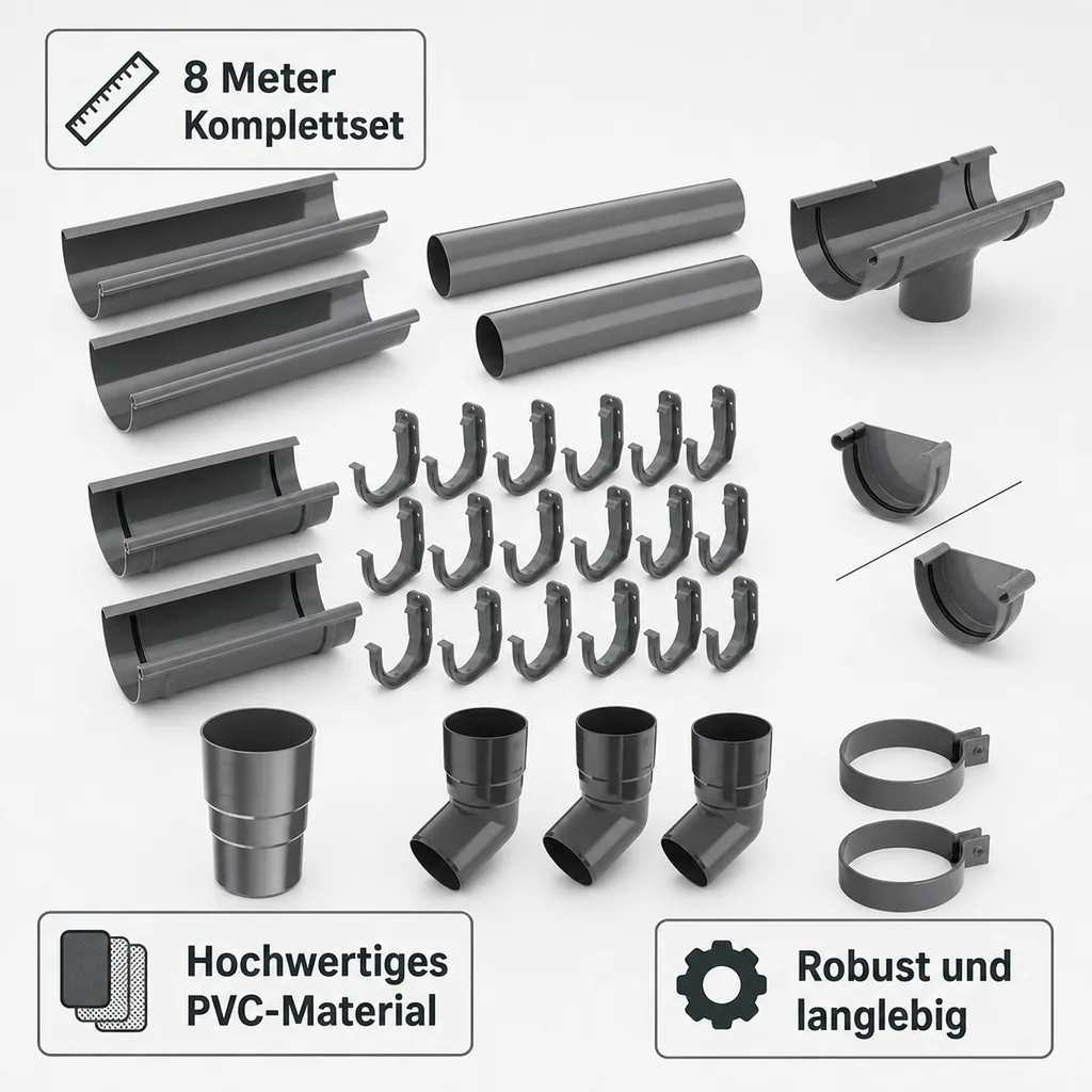Regenrinne Set 8m graphit, Dachrinne 75