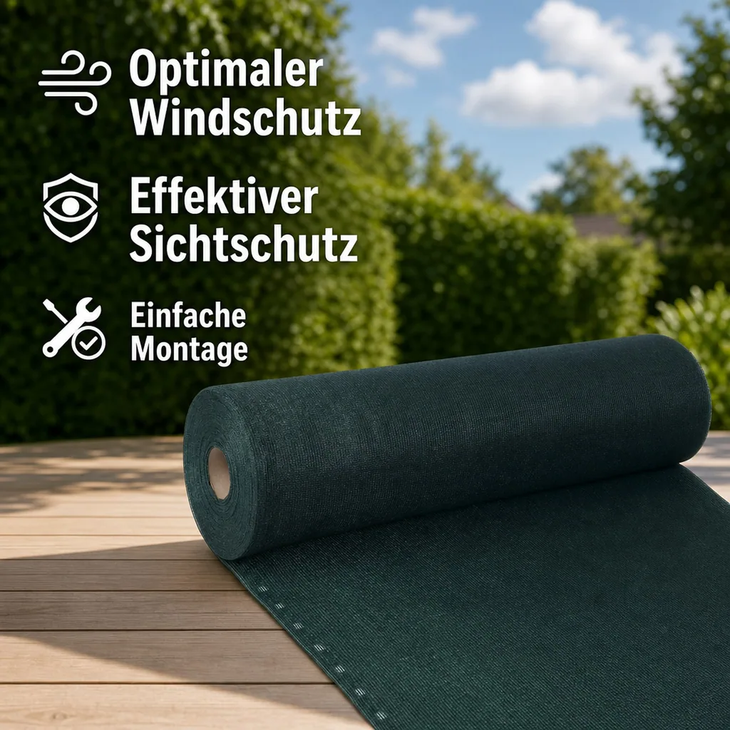 Sichtschutznetz, Windschutznetz 1,5m x 50m, HDPE, grün, Zaunblende