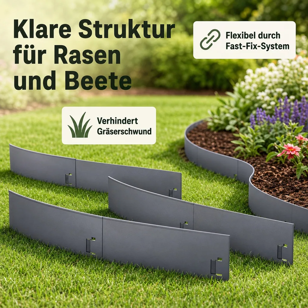 Rasenkanten Metall Höhe 13.5-18.5 cm Länge 120 cm  | Beeteinfassung | Beetumrandung | Beetbegrenzungen, Farbe: Grau; Größe: 10 Stück 18.5cm