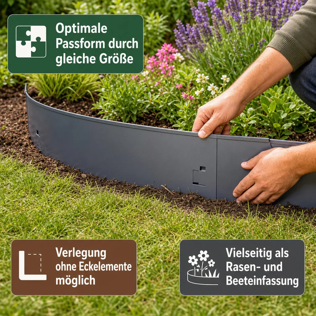 Rasenkanten Metall Höhe 13.5-18.5 cm Länge 120 cm  | Beeteinfassung | Beetumrandung | Beetbegrenzungen, Farbe: Grau; Größe: 10 Stück 18.5cm
