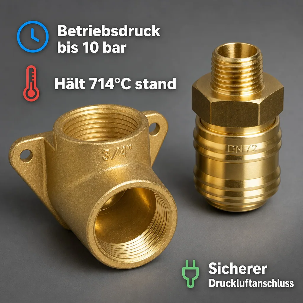 Druckluft Messing Wanddose SET 1 Kupplung