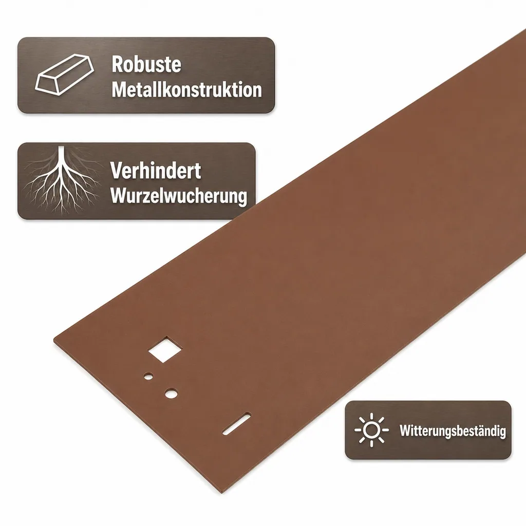 Rasenkanten Metall Höhe 13.5-18.5 cm Länge 120 cm  | Beeteinfassung | Beetumrandung | Beetbegrenzungen, Farbe: Braun; Größe: 10 Stück 13.5cm