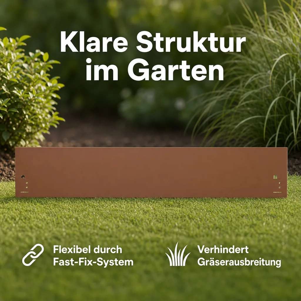 Rasenkanten Metall Höhe 13.5-18.5 cm Länge 120 cm  | Beeteinfassung | Beetumrandung | Beetbegrenzungen, Farbe: Braun; Größe: 10 Stück 13.5cm