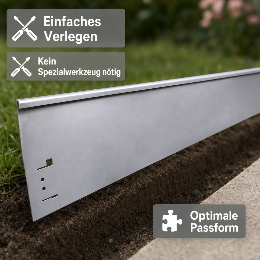 Rasenkanten Metall Höhe 13.5-18.5 cm Länge 120 cm  | Beeteinfassung | Beetumrandung | Beetbegrenzungen, Farbe: Verzinkt; Größe: 5 Stück 18.5cm