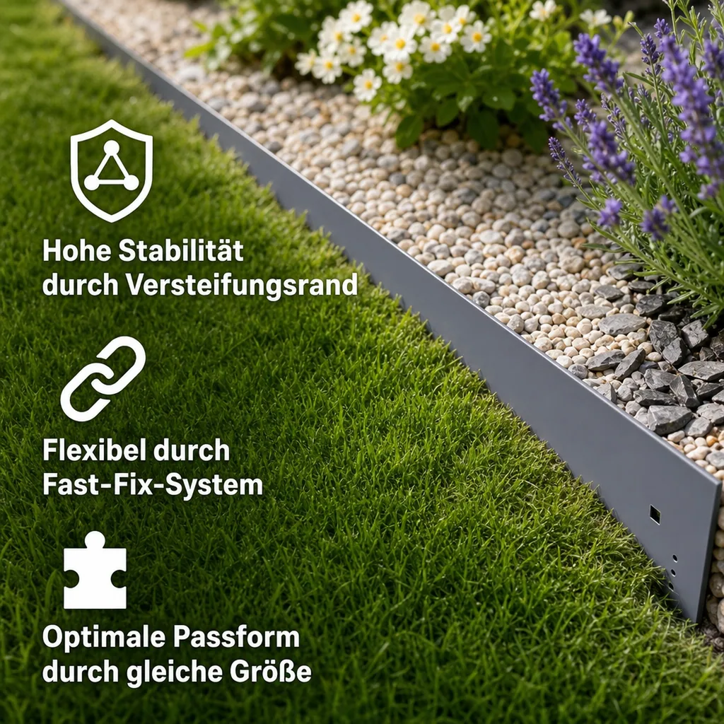 Rasenkanten Metall Höhe 13.5-18.5 cm Länge 120 cm  | Beeteinfassung | Beetumrandung | Beetbegrenzungen, Farbe: Grau; Größe: 1 Stück 13.5cm