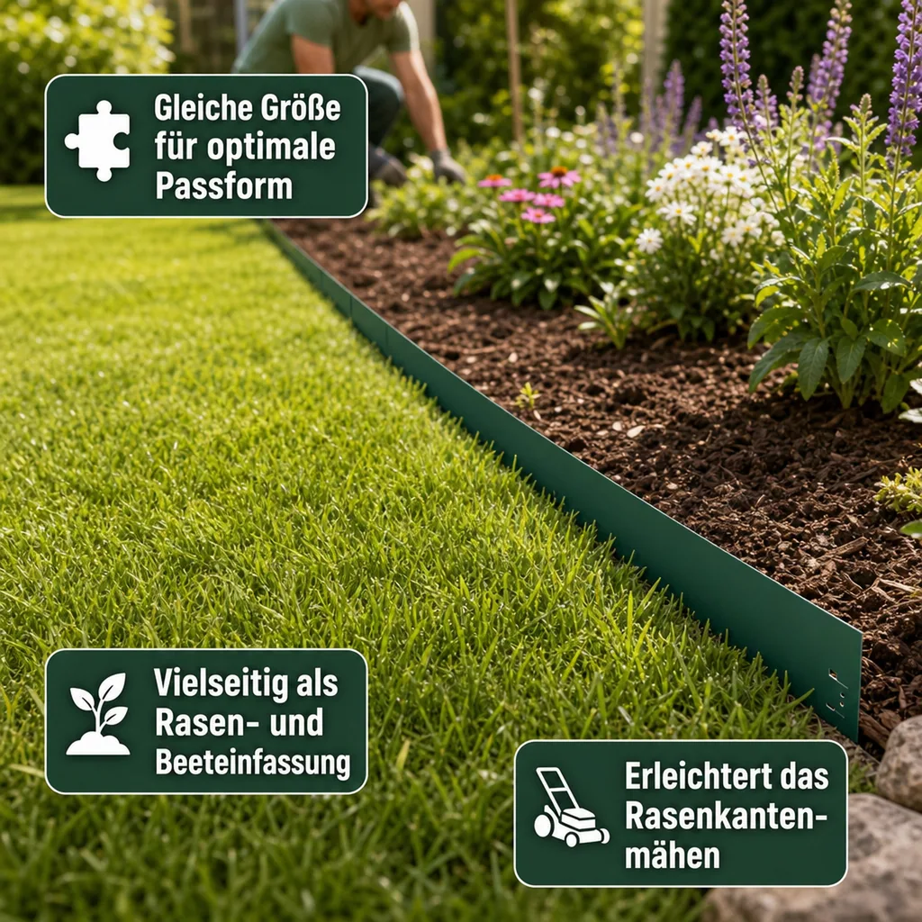 Rasenkanten Metall Höhe 13.5-18.5 cm Länge 120 cm  | Beeteinfassung | Beetumrandung | Beetbegrenzungen, Farbe: Grün; Größe: 10 Stück 18.5cm