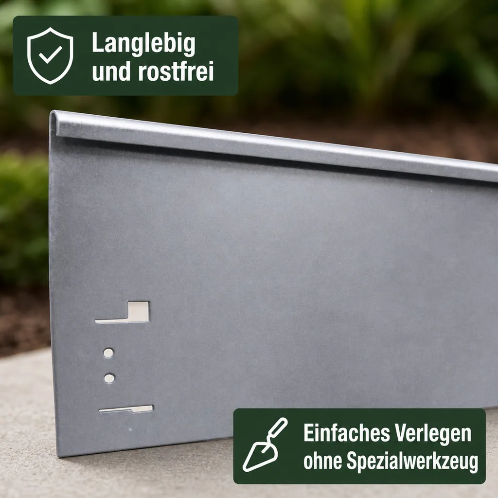 Rasenkanten Metall Höhe 13.5-18.5 cm Länge 120 cm  | Beeteinfassung | Beetumrandung | Beetbegrenzungen, Farbe: Verzinkt; Größe: 1 Stück 13.5cm