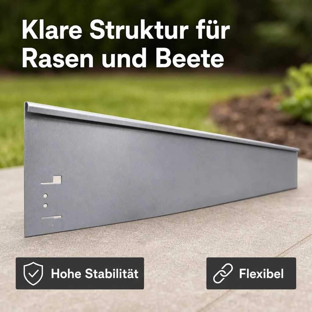 Rasenkanten Metall Höhe 13.5-18.5 cm Länge 120 cm  | Beeteinfassung | Beetumrandung | Beetbegrenzungen, Farbe: Verzinkt; Größe: 1 Stück 13.5cm