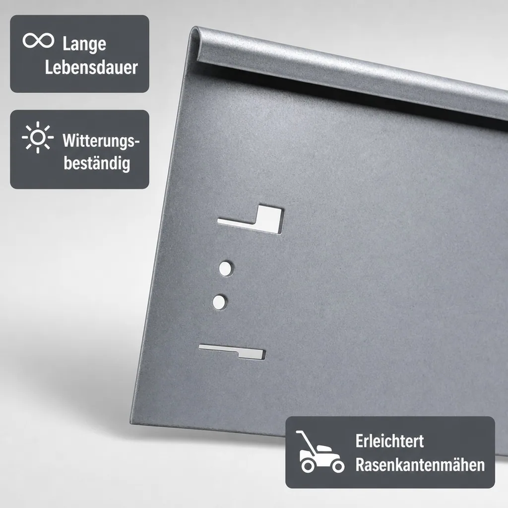 Rasenkanten Metall Höhe 13.5-18.5 cm Länge 120 cm  | Beeteinfassung | Beetumrandung | Beetbegrenzungen, Farbe: Verzinkt; Größe: 10 Stück 18.5cm