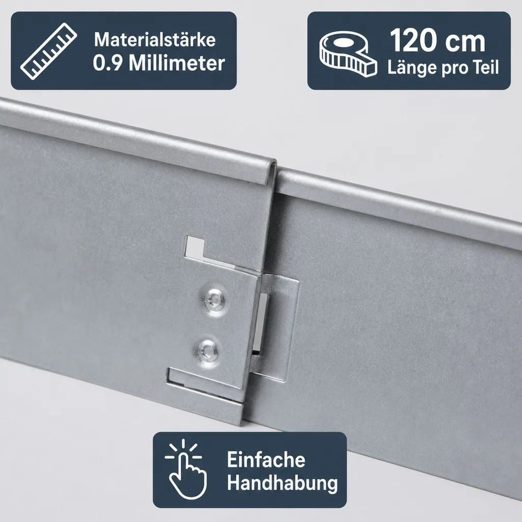 Rasenkanten Metall Höhe 13.5-18.5 cm Länge 120 cm  | Beeteinfassung | Beetumrandung | Beetbegrenzungen, Farbe: Verzinkt; Größe: 10 Stück 18.5cm