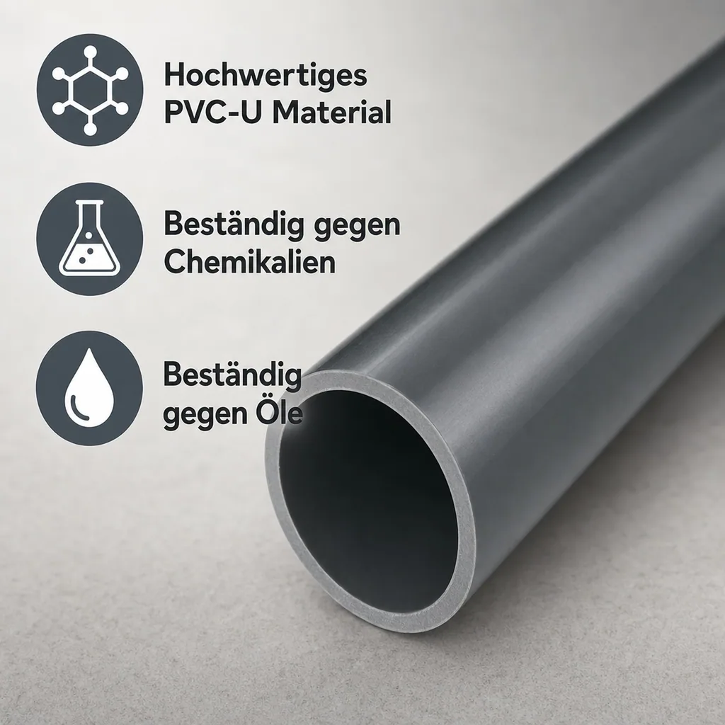 PVC Druckrohr 25mm, 1m, 16 bar, PVC-U Druckleitung, grau