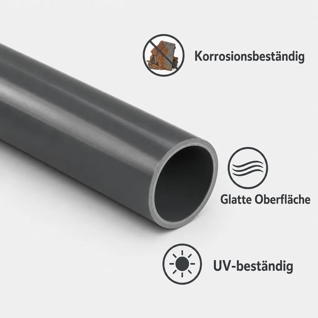 PVC Druckrohr 25mm, 1m, 16 bar, PVC-U Druckleitung, grau