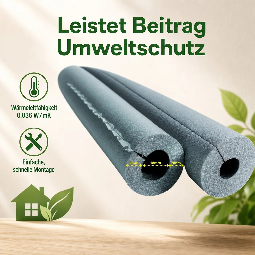 Isolierschlauch 2x1m, Rohrisolierung 18mm, selbstklebend, Heizung, Sanitär