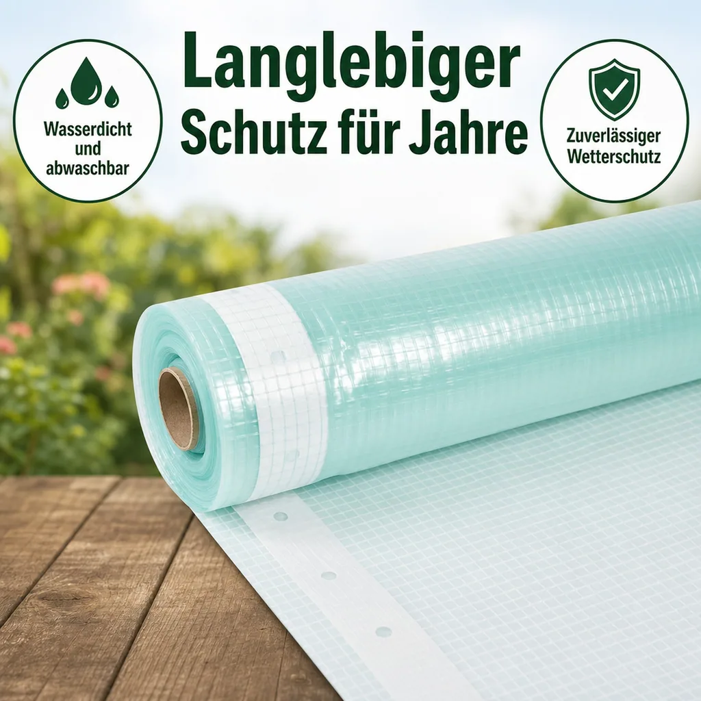 Gewächshausfolie, Gitterfolie, Baufolie, 3x5m, Reißfest & UV-Beständig