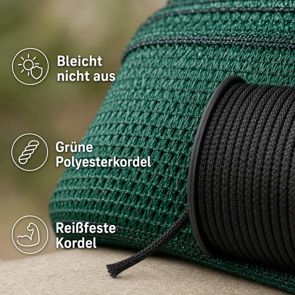 Sichtschutznetz, Windschutznetz, 1x50m, inkl. Befestigung, grüne Kordel