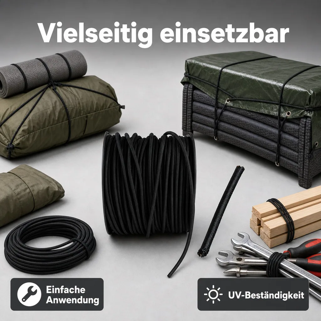Expanderseil 8 mm, schwarz, 100 m, Gummiseil, Planenseil, PP-Ummantelung
