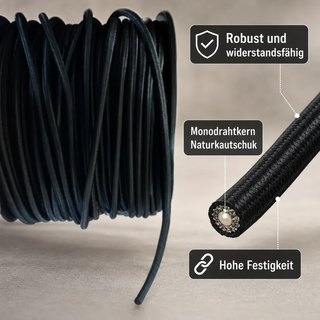 Expanderseil 8mm, schwarz, 30 Meter, Gummiseil, UV-beständig