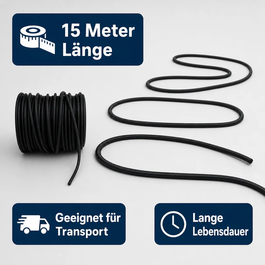 Expanderseil 10mm, schwarz, 15 Meter, Gummiseil, Planenseil, UV-beständig
