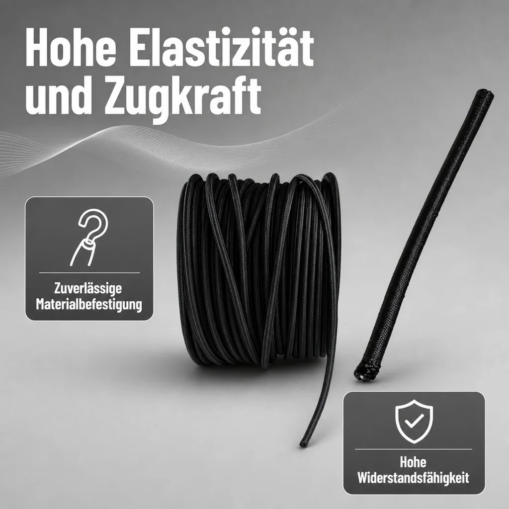 Expanderseil 10mm, schwarz, 15 Meter, Gummiseil, Planenseil, UV-beständig