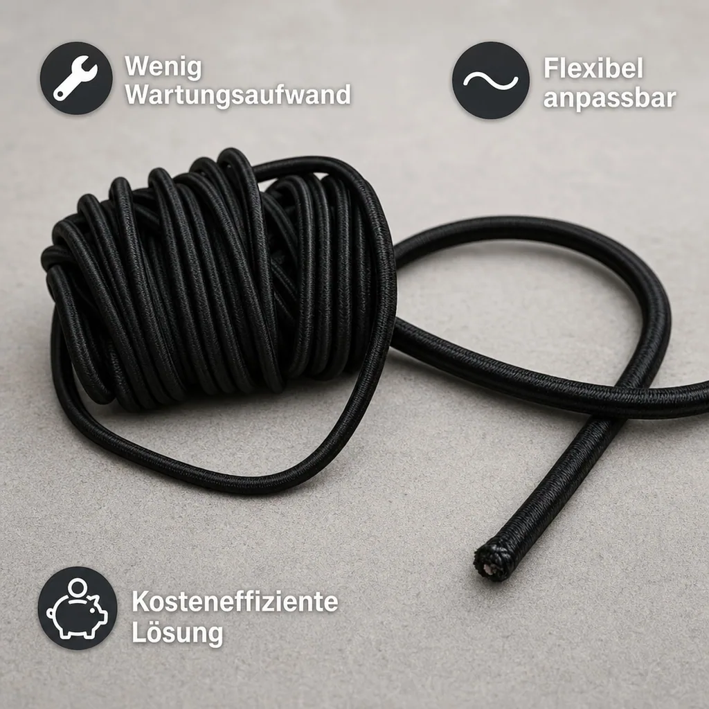Expanderseil 10mm, Schwarz, 25m, UV-beständig, Gummiseil für Plane
