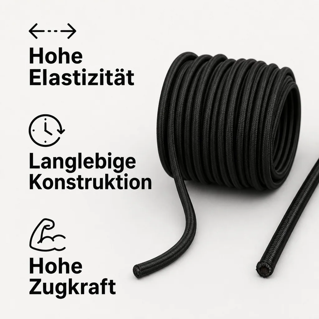 Expanderseil 10mm, Schwarz, 25m, UV-beständig, Gummiseil für Plane