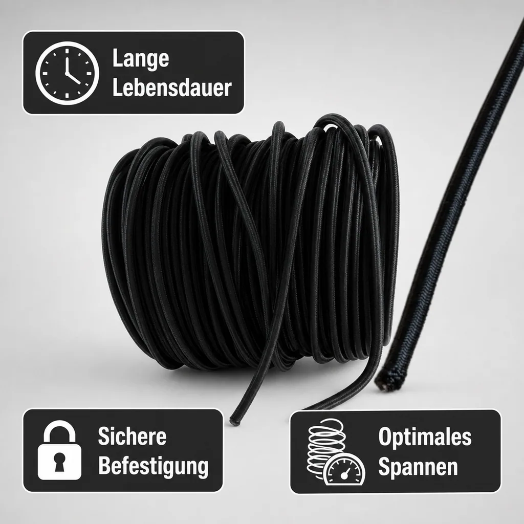 Expanderseil, 8 mm, schwarz, 75 m, Gummiseil für Plane, PP Seil