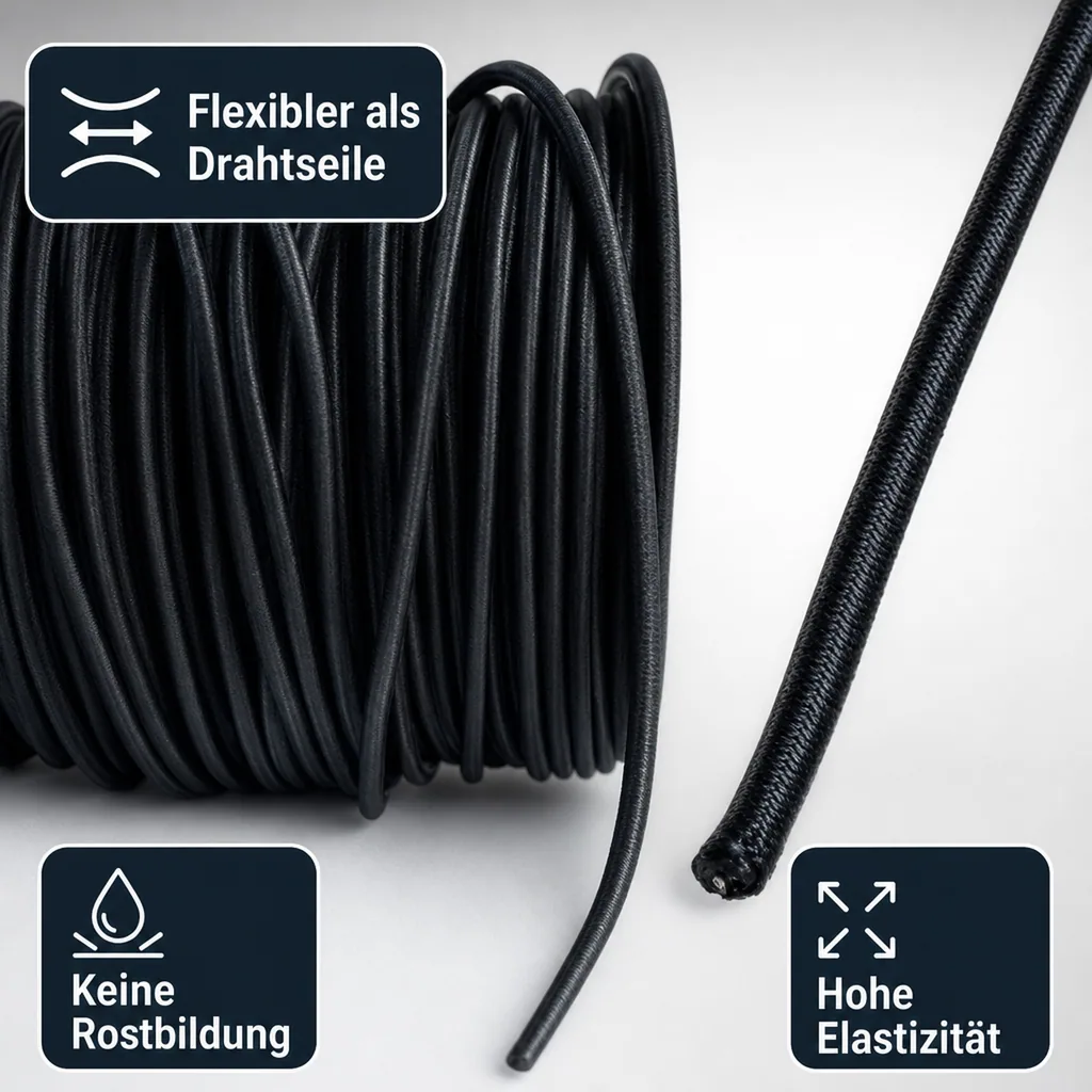 Expanderseil 8 mm, schwarz, 40 m, Gummiseil, PP Ummantelung