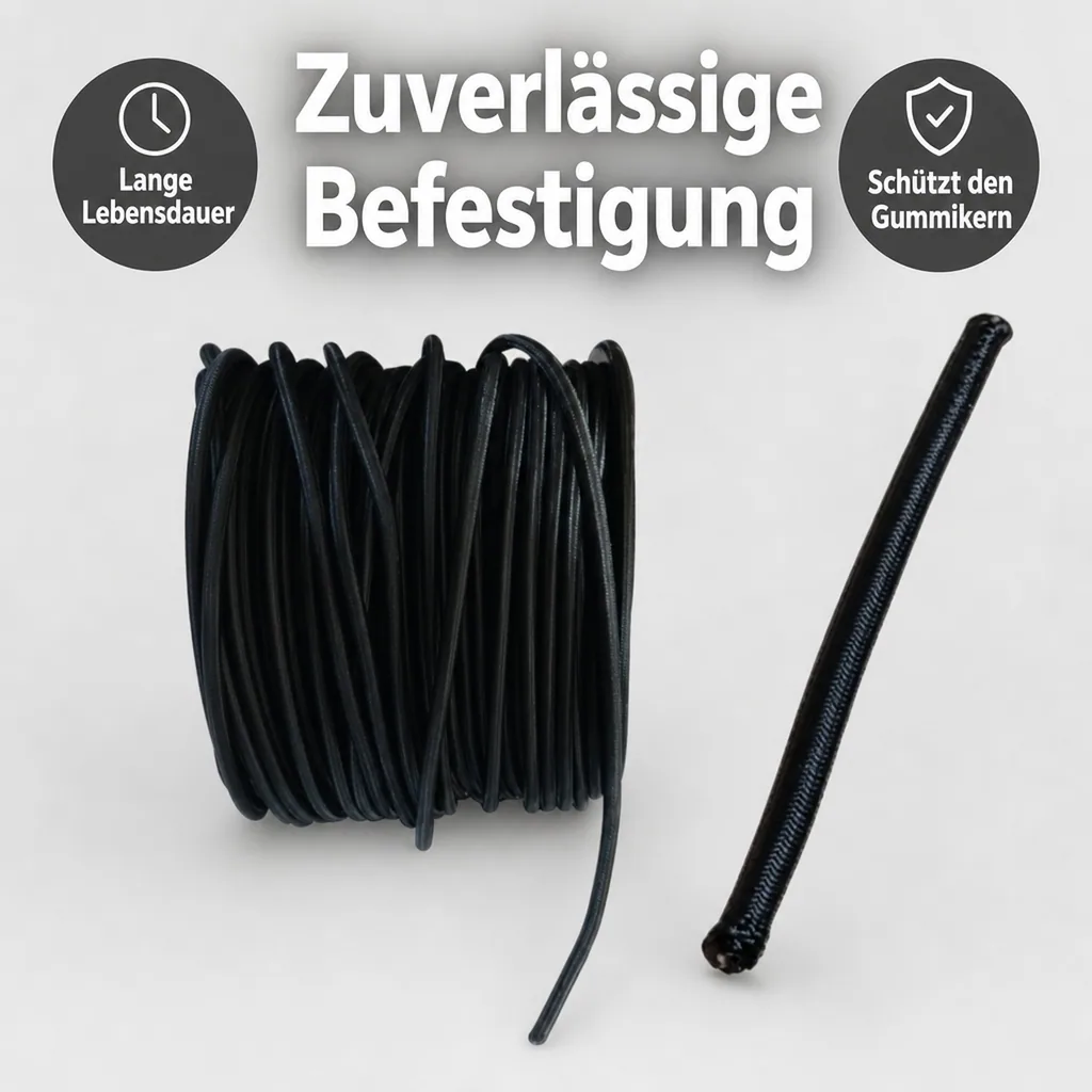 Expanderseil 8 mm, schwarz, 40 m, Gummiseil, PP Ummantelung