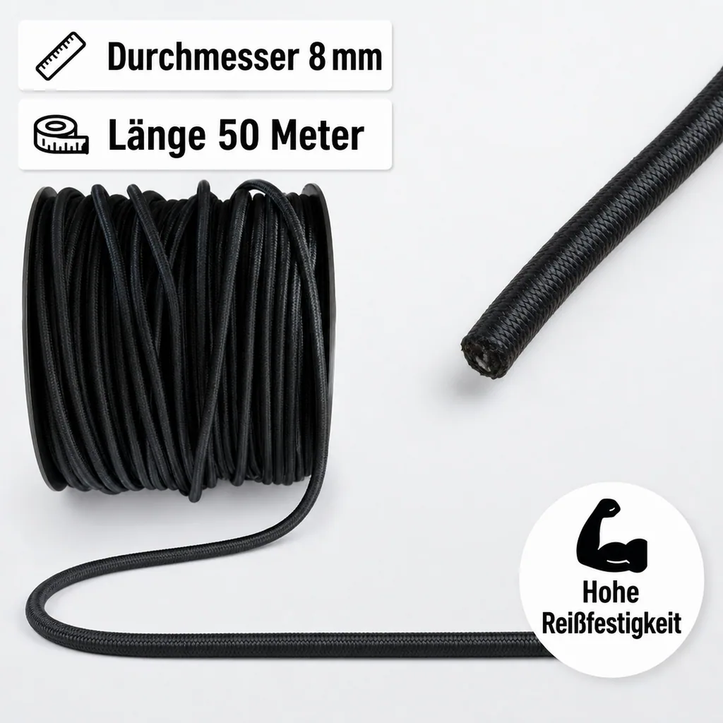 Expanderseil 8 mm schwarz 50 m PP Ummantelung