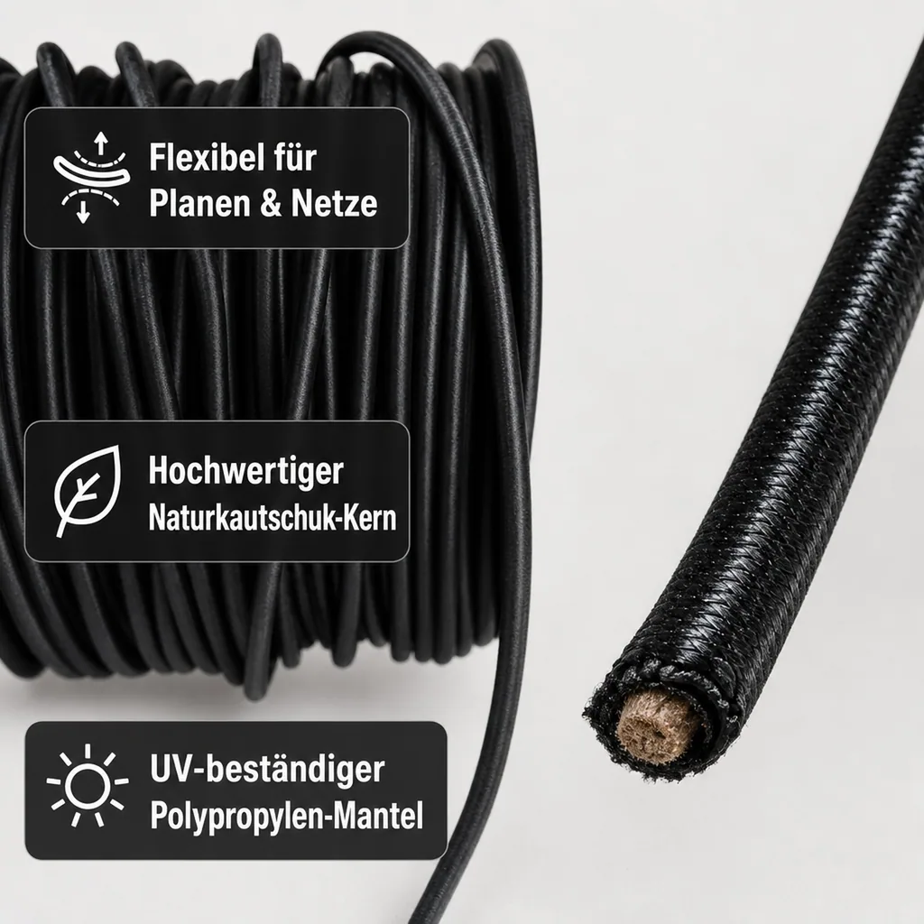Expanderseil 10mm, schwarz, 5 Meter - Gummiseil für Plane & Anhängernetz