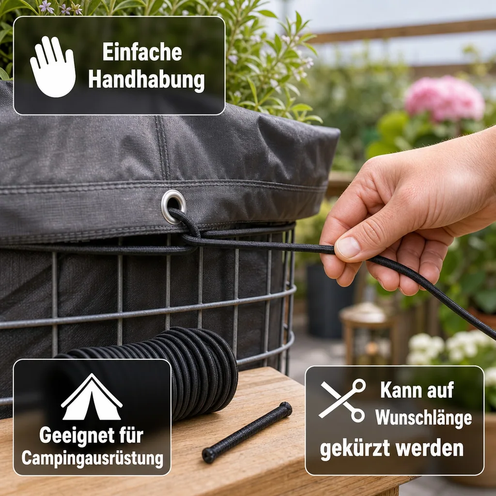 Expanderseil, 8 mm, schwarz, 15 m, Planenseil