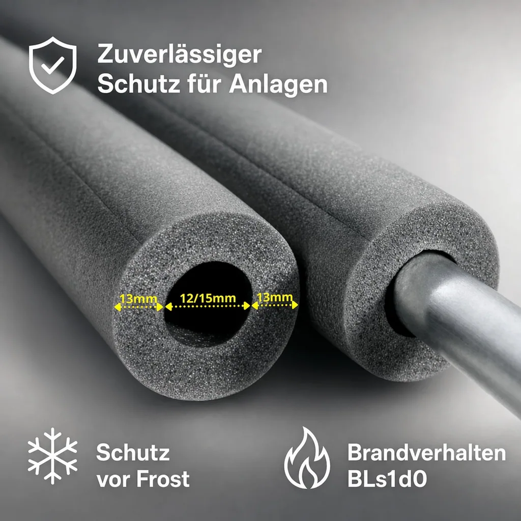 Isolierschlauch 2m, Rohrisolierung Heizung, Dämmung 13mm