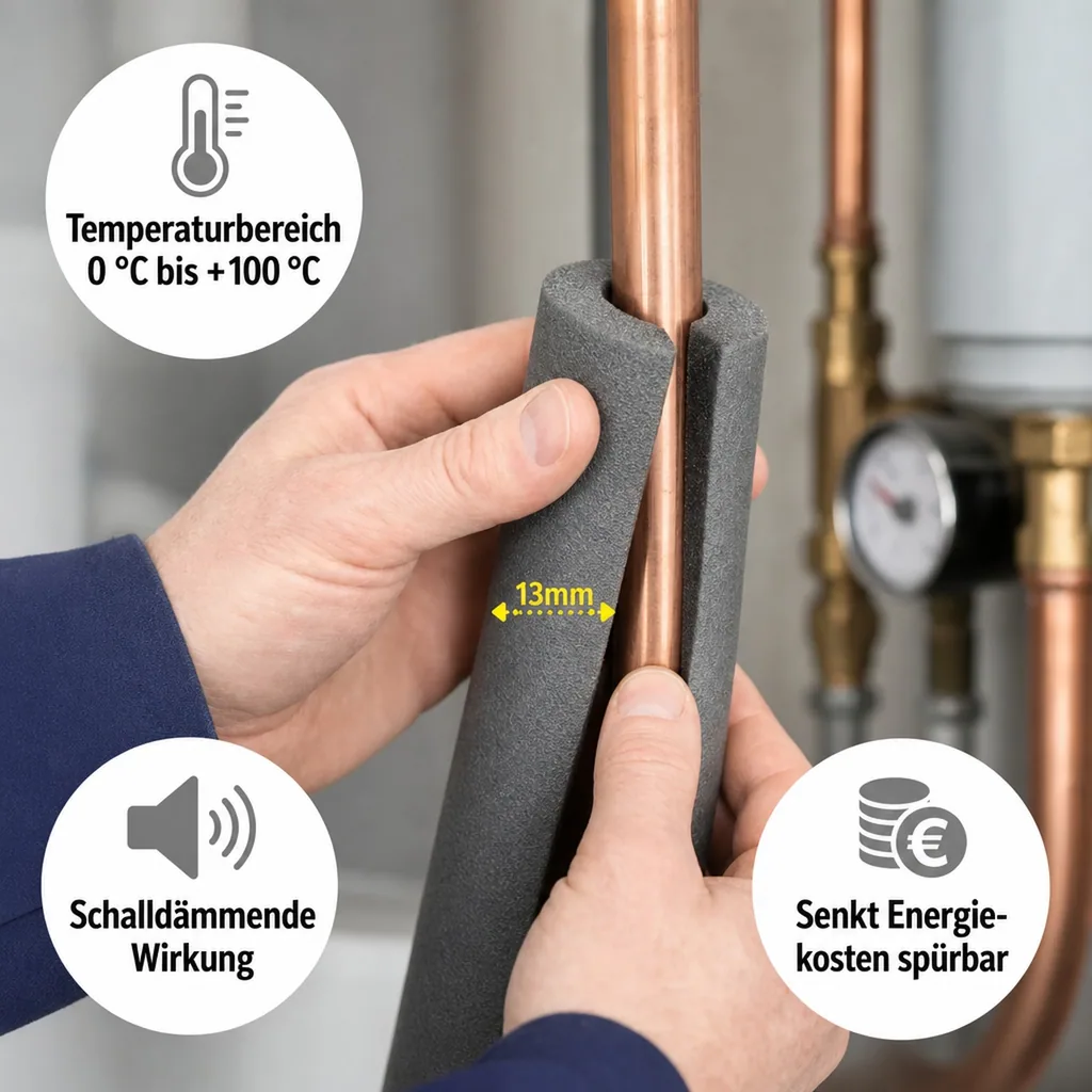 Isolierschlauch 2m, Rohrisolierung Heizung, Dämmung 13mm