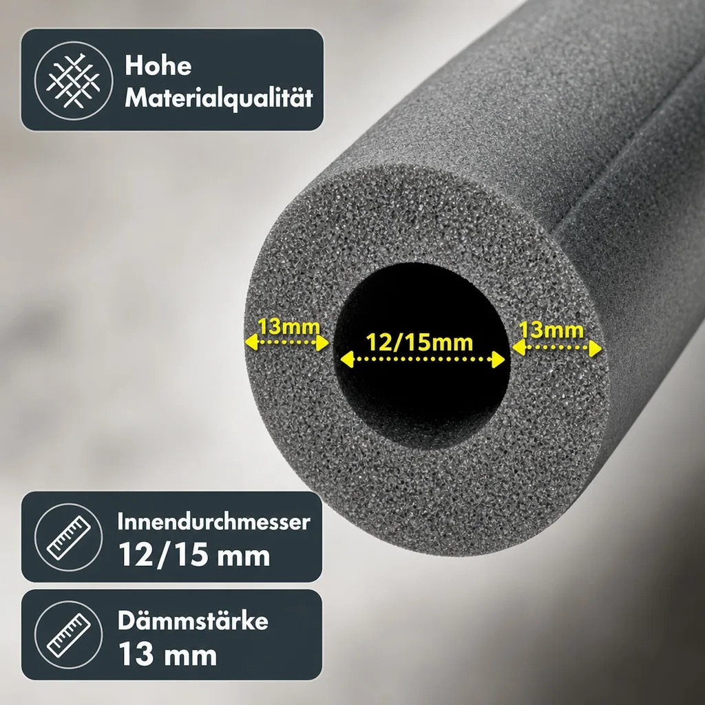 Isolierschlauch 2m, Rohrisolierung Heizung, Dämmung 13mm
