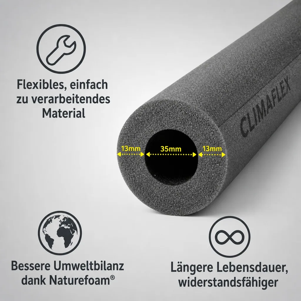 CLIMAFLEX® 2m Isolierschlauch, Rohrisolierung Ø35mm, 13mm Dämmung