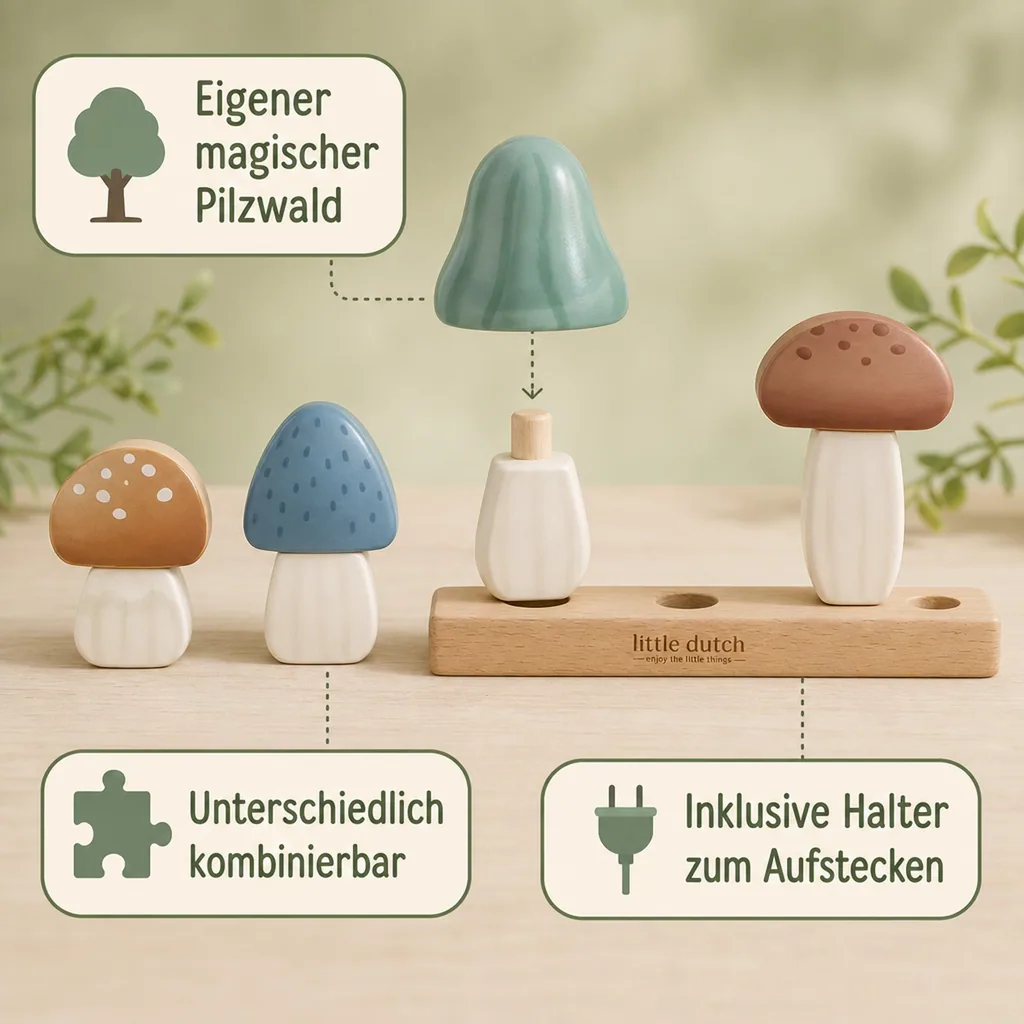 Little Dutch Stapelspielzeug, Stapelspiel - Forest Friends, Pfliegenpilze