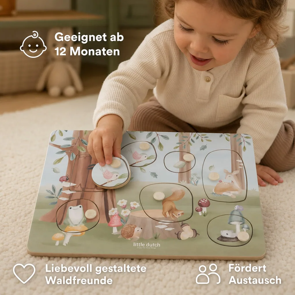 Little Dutch Holzpuzzle, Steckpuzzle, Sound Puzzle - Forest Friends, Blau