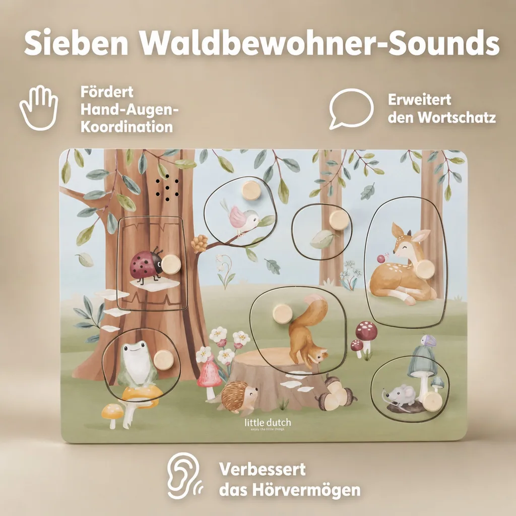 Little Dutch Holzpuzzle, Steckpuzzle, Sound Puzzle - Forest Friends, Blau