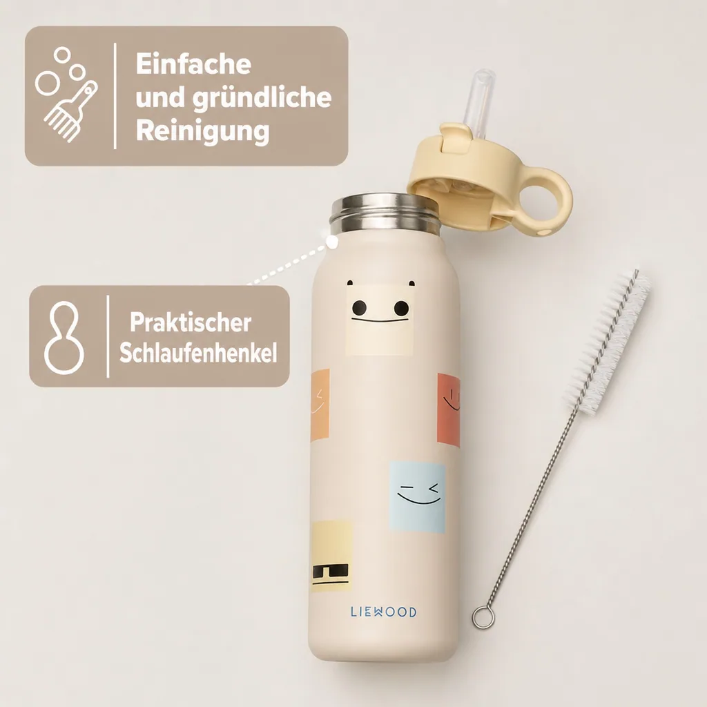 Liewood Falk Wasserflasche,Trinkflasche Kinder - Smiley / Sand, 500 ml