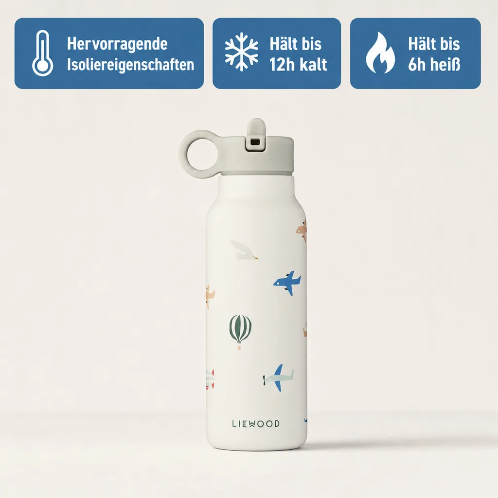 Liewood Falk Wasserflasche,Trinkflasche Kinder - Flieger / Ecru, 350 ml