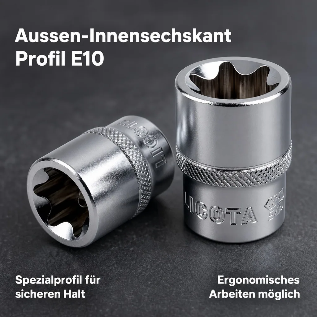 Innensechskant Nuss, Aussen Innensechskant E10, 1/2 Zoll CrV Stahl Werkzeug