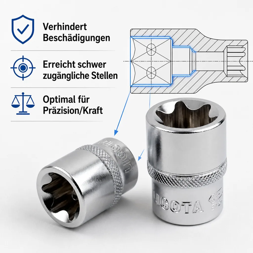 Innensechskant Nuss 1/2 Zoll, Aussen Innensechskant E22, CrV, Werkzeug
