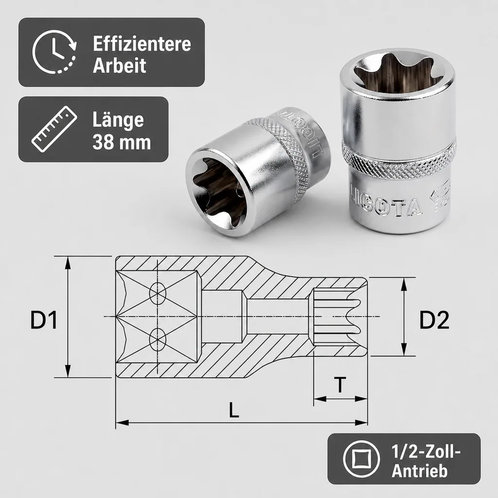 Innensechskant Nuss 1/2 Zoll, Aussen Innensechskant E22, CrV, Werkzeug