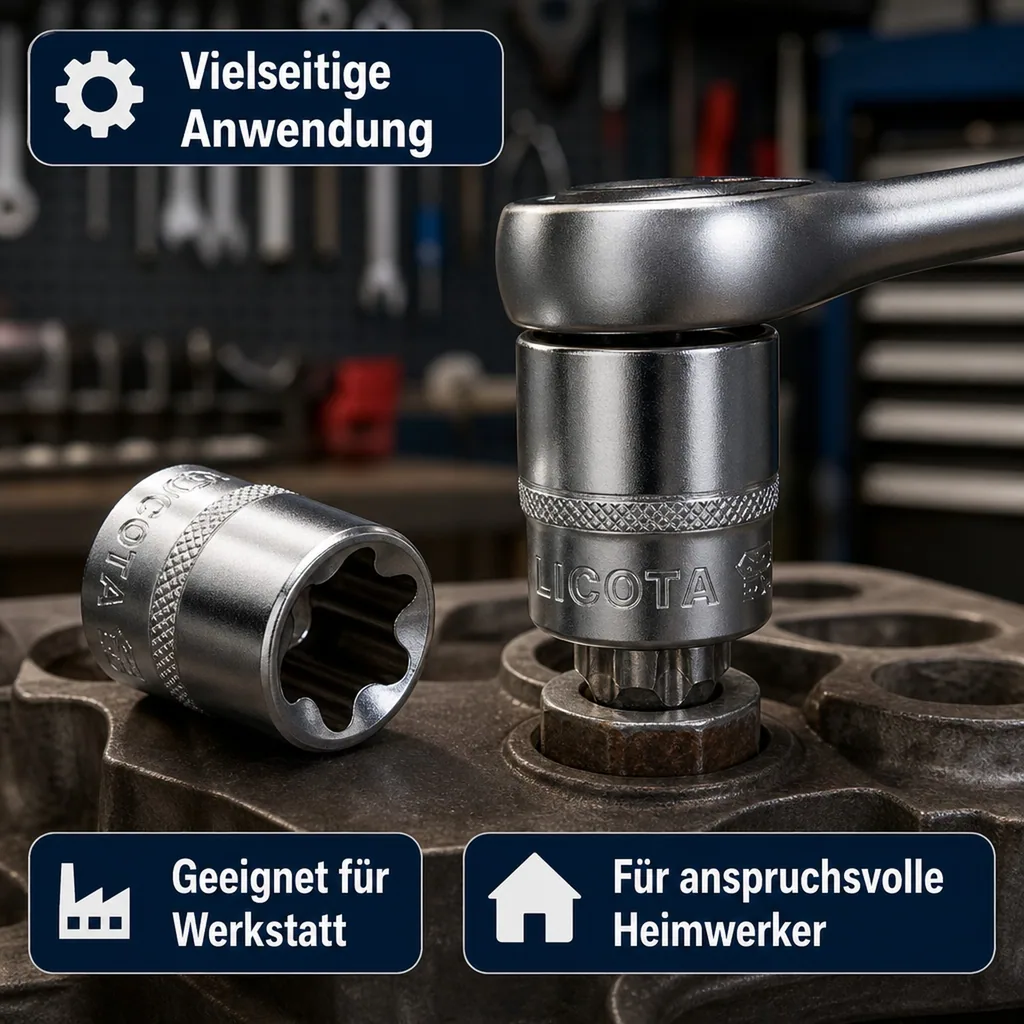 Innensechskant Nuss E20, 1/2 Zoll, Aussen Innensechskant, Werkzeug Nuss CrV