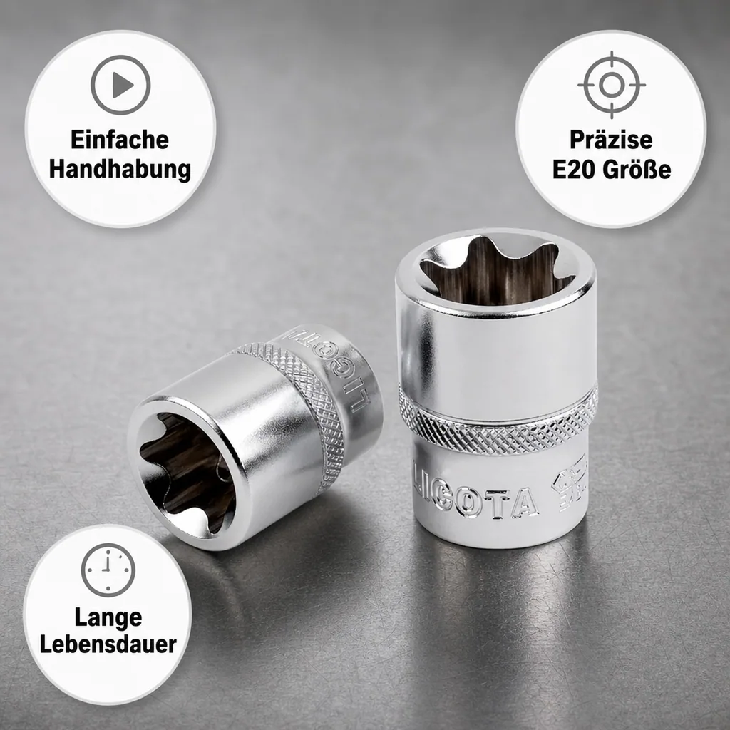 Innensechskant Nuss E20, 1/2 Zoll, Aussen Innensechskant, Werkzeug Nuss CrV