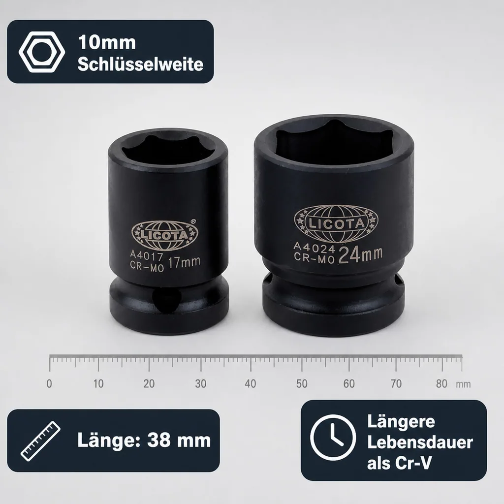 Schlagschraubernuss 1/2 Zoll, 10mm Nuss, Cr-Mo, Industriequalität